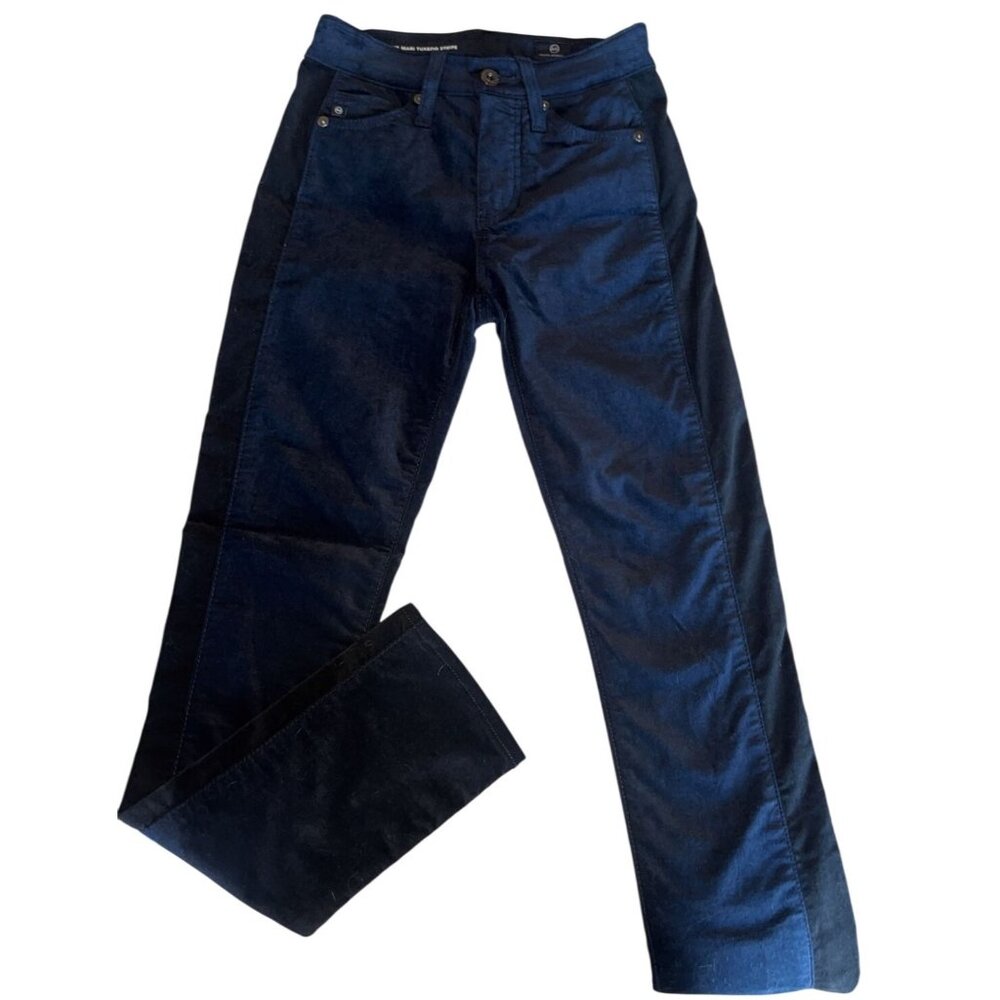 AG Adriano Goldschmied Mari High-Rise Straight Leg Velvet Pants Tuxedo Strip 24